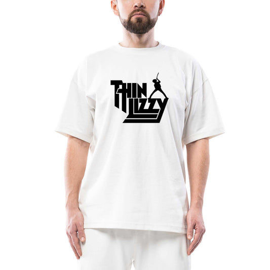 Thin Lizzy Text Oversize Beyaz Tişört