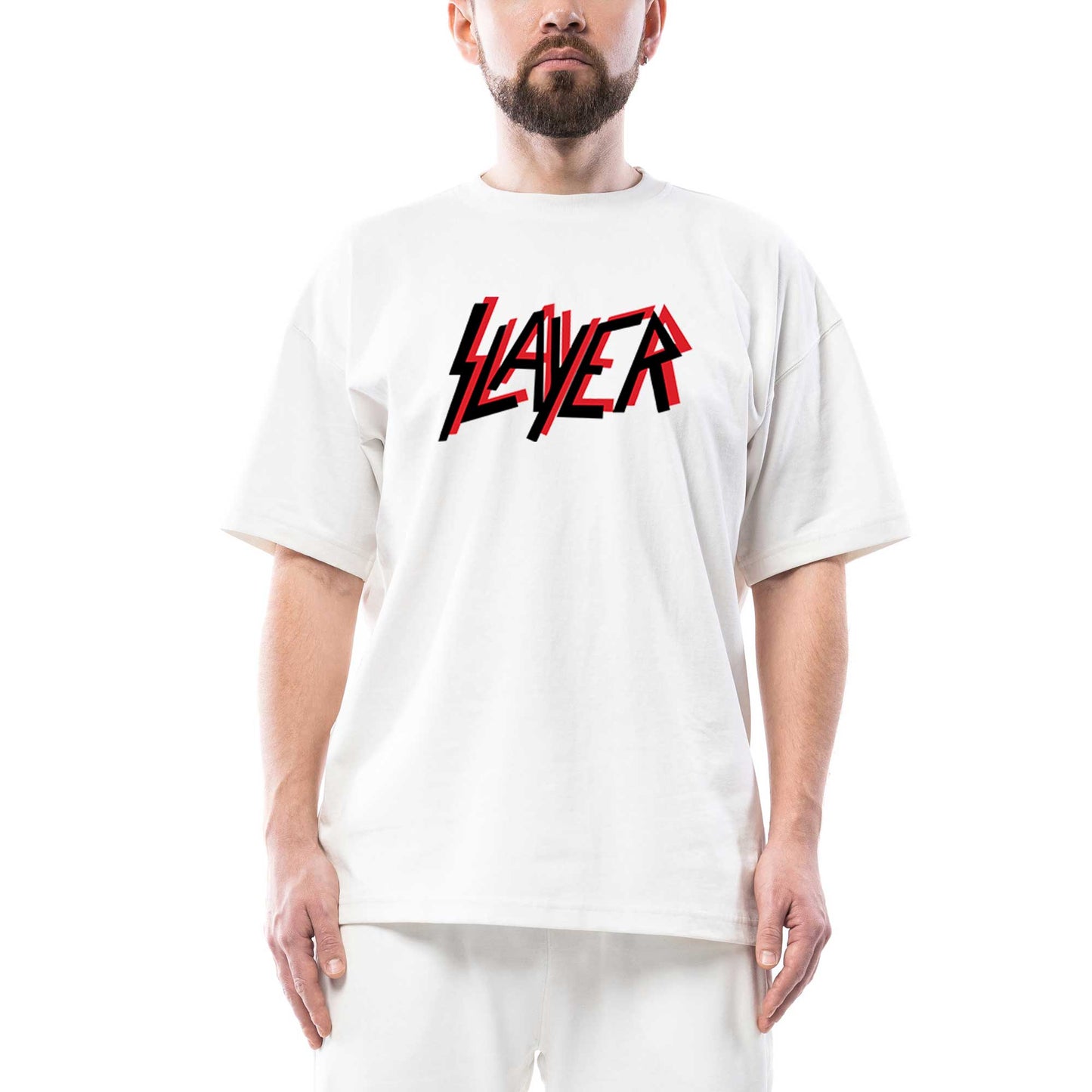 Slayer Flat Logo Oversize Beyaz Tişört