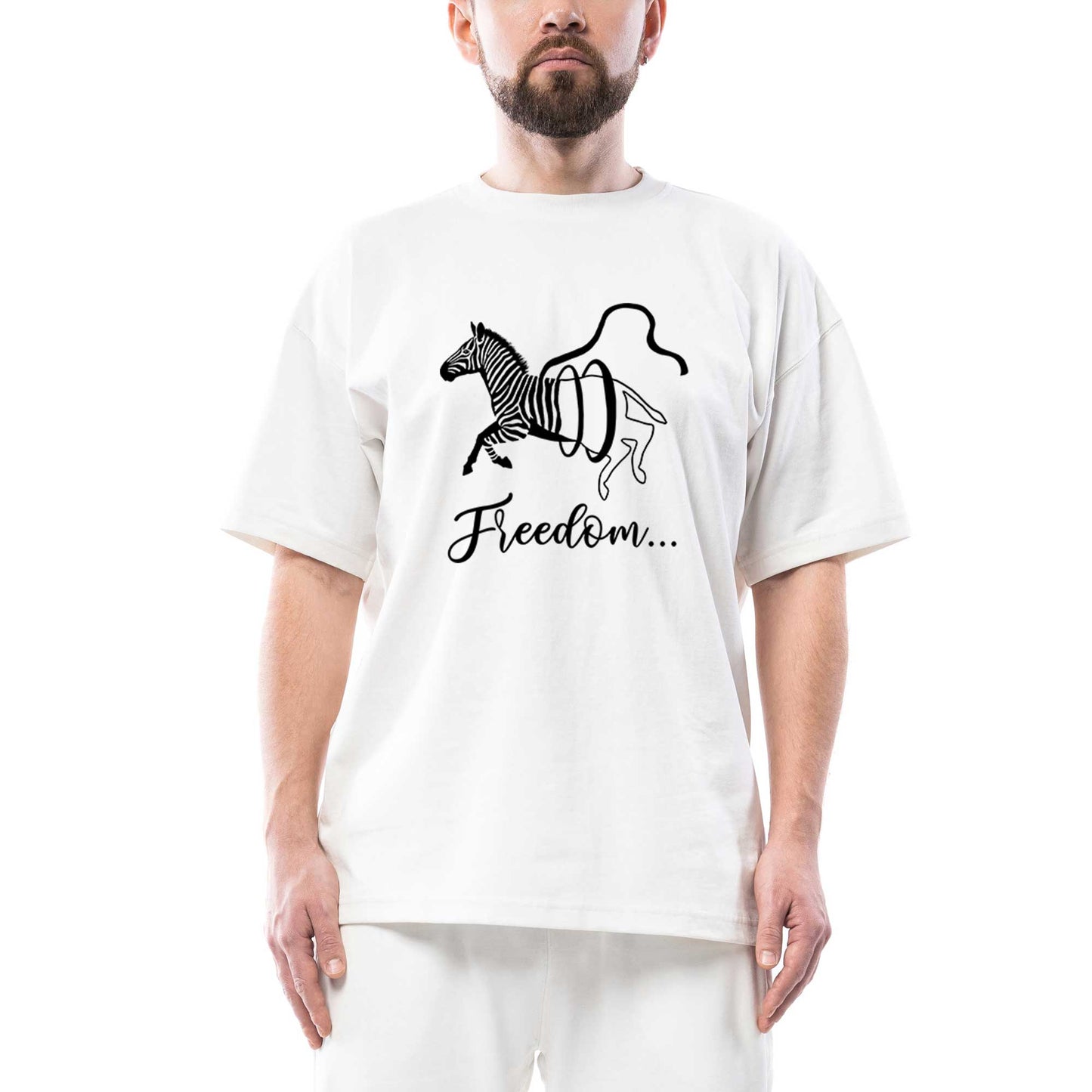 Freedom Zebra Oversize Beyaz Tişört