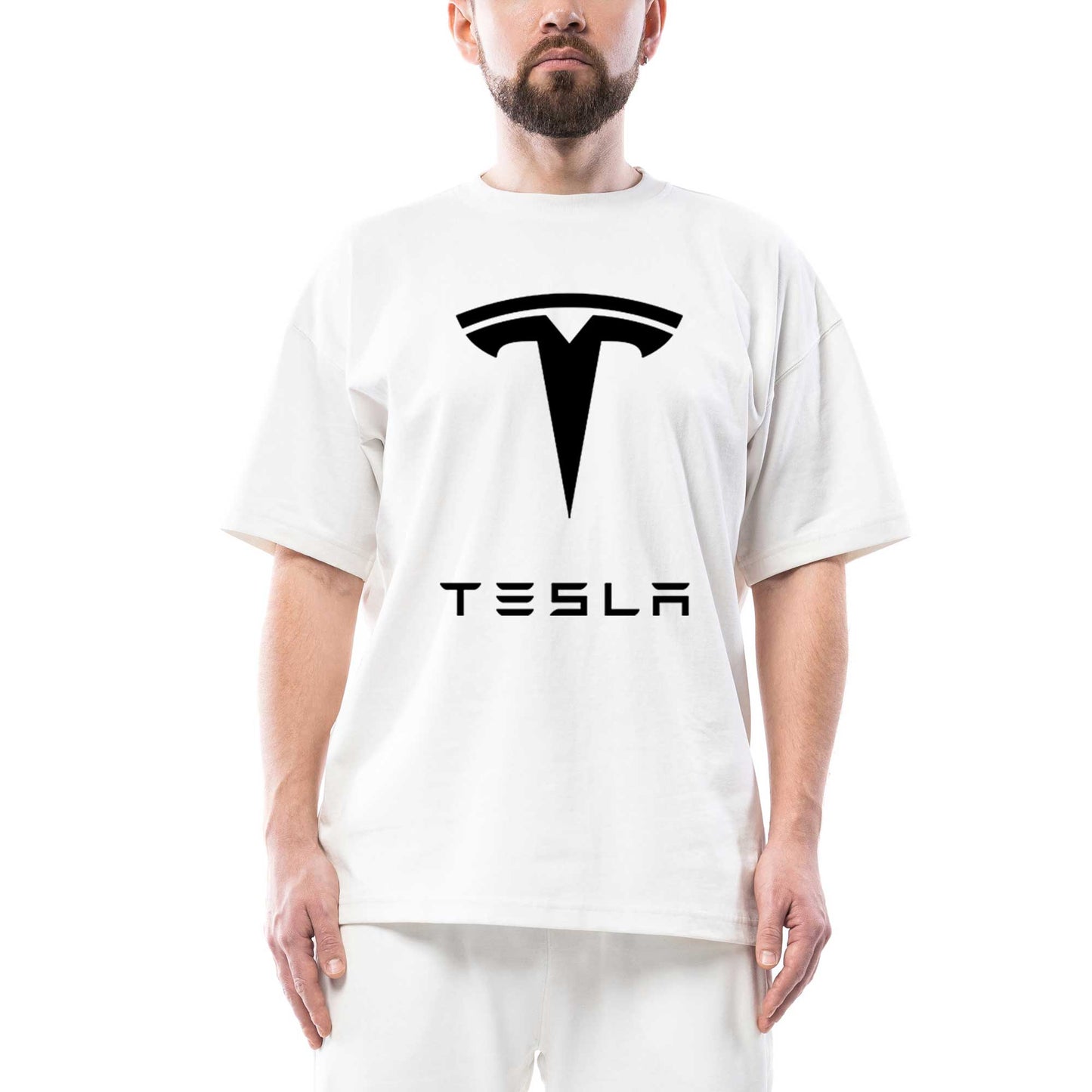 Tesla Logo Oversize Beyaz Tişört
