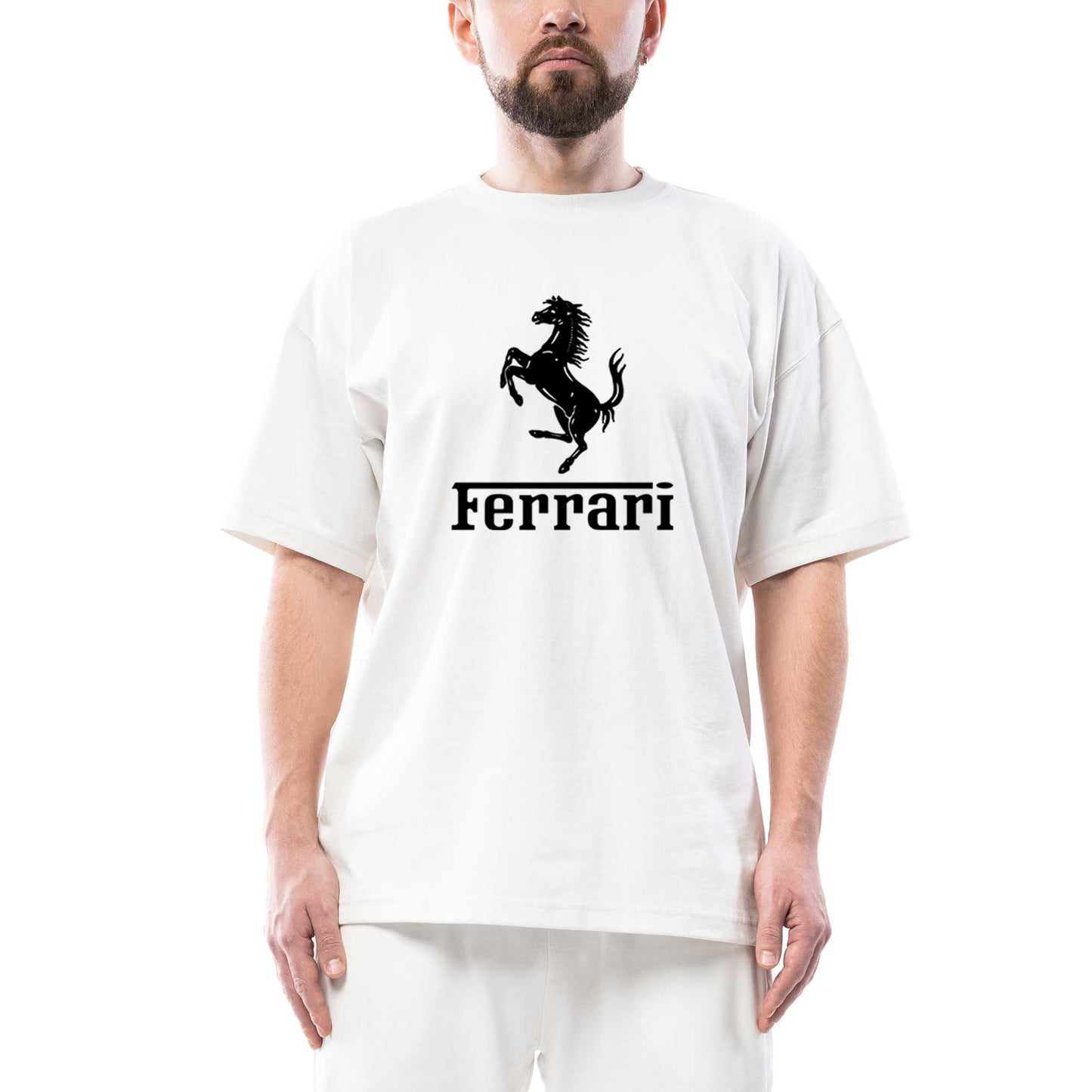 Ferrari Logo Oversize Beyaz Tişört