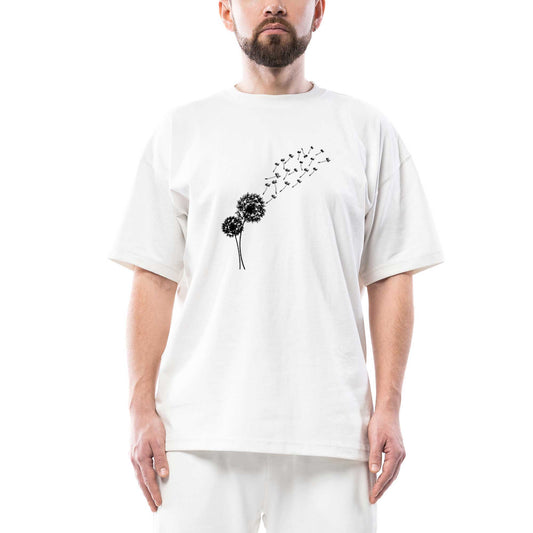 Seed Blowing in Wind Oversize Beyaz Tişört