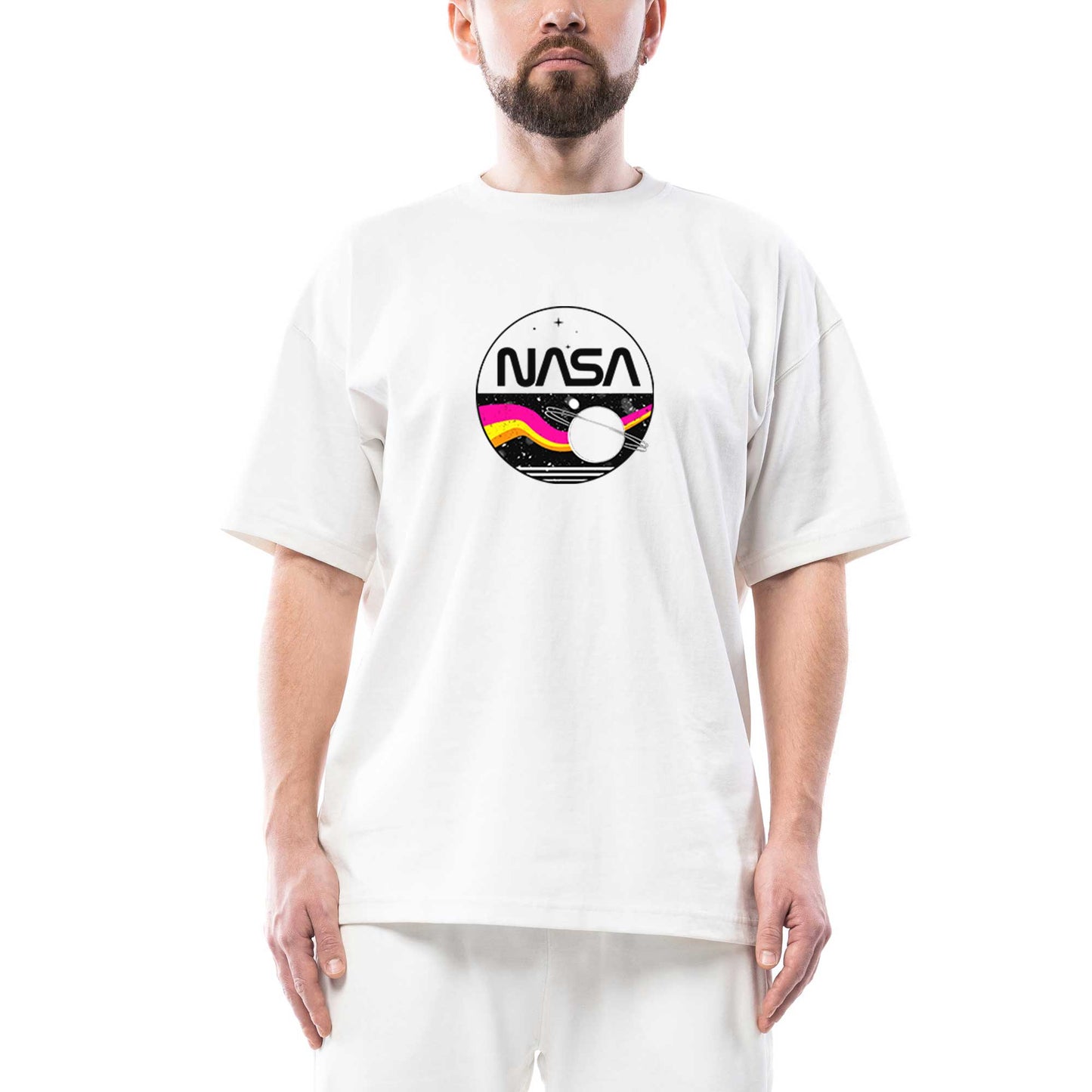 Nasa Retro Oversize Beyaz Tişört