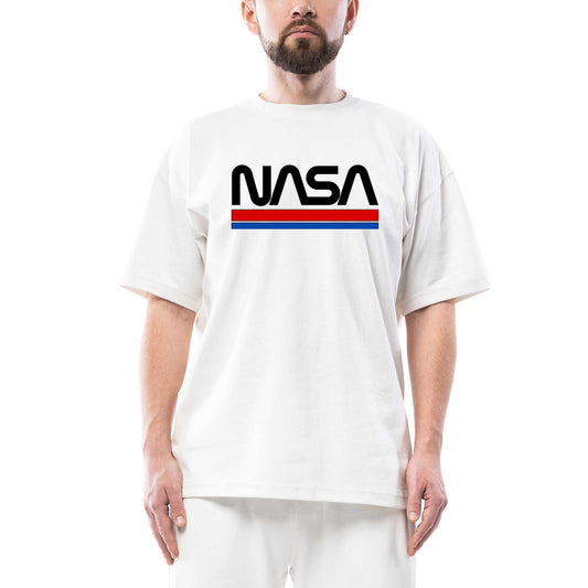 Nasa Red Blue Oversize Beyaz Tişört