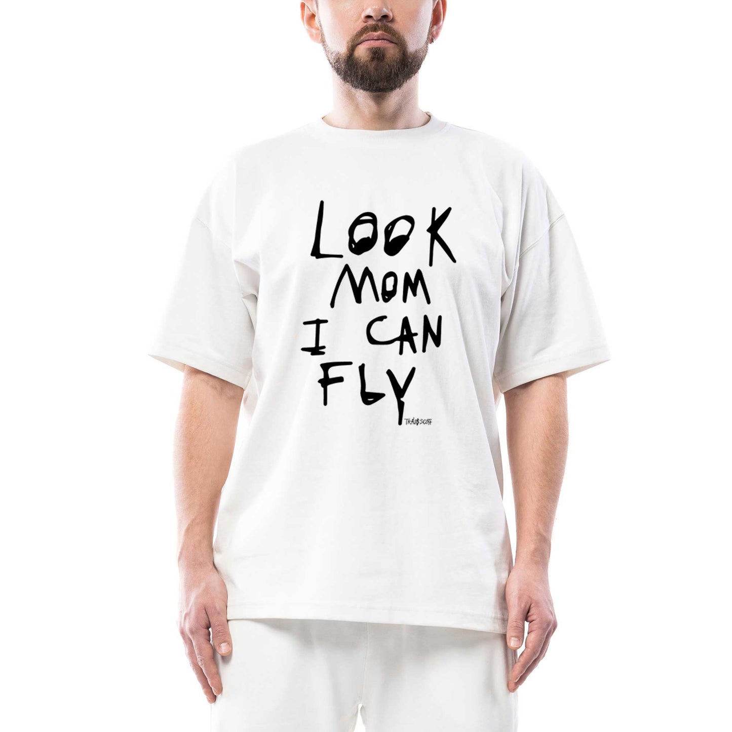 Travis Scott Look Mom I Can Fly Oversize Beyaz Tişört