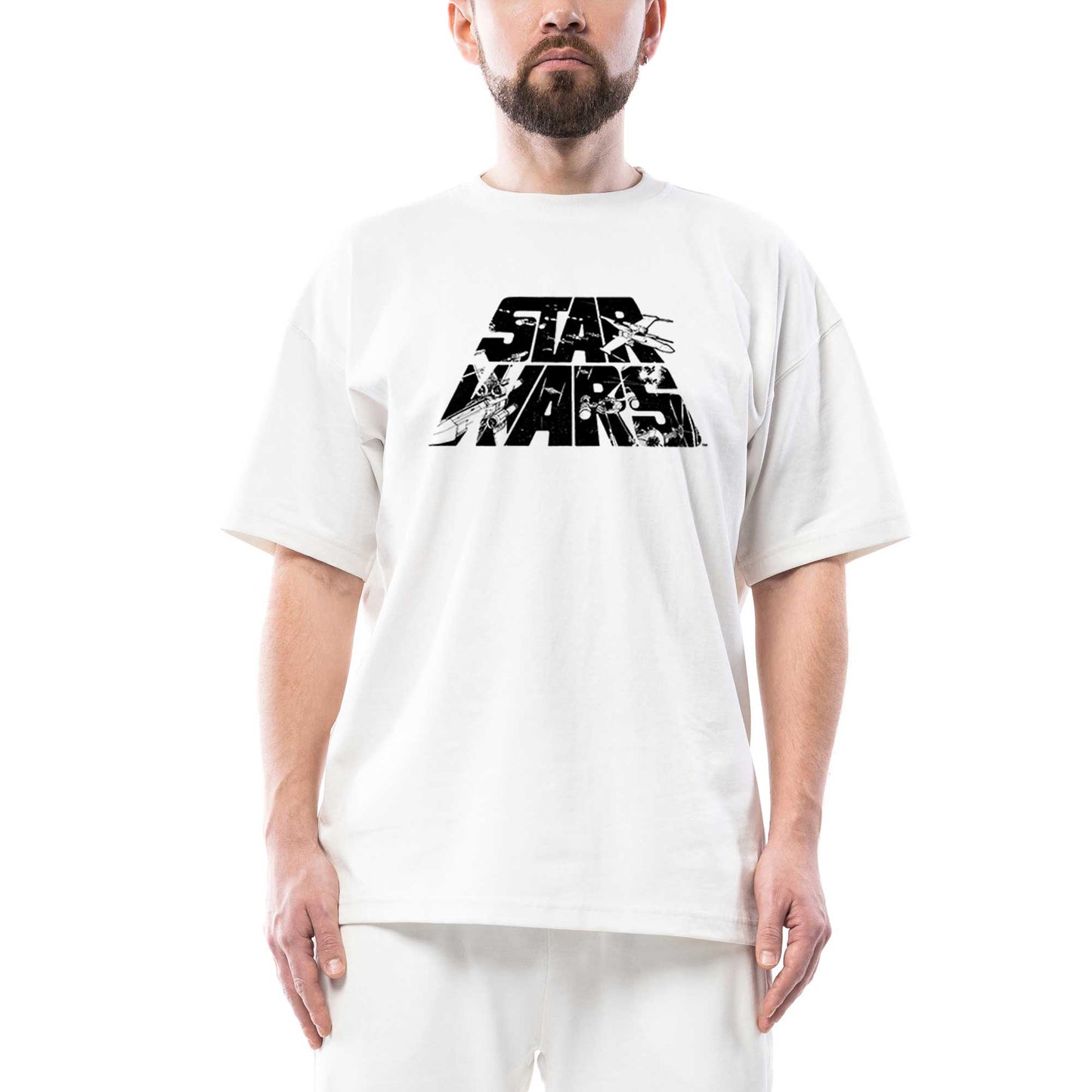 Star Wars Logo 3 Oversize Beyaz Tişört