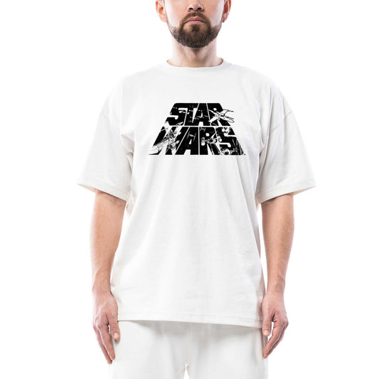 Star Wars Logo 3 Oversize Beyaz Tişört