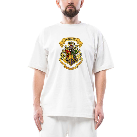 Harry Potter Hogwarts Logo Oversize Beyaz Tişört