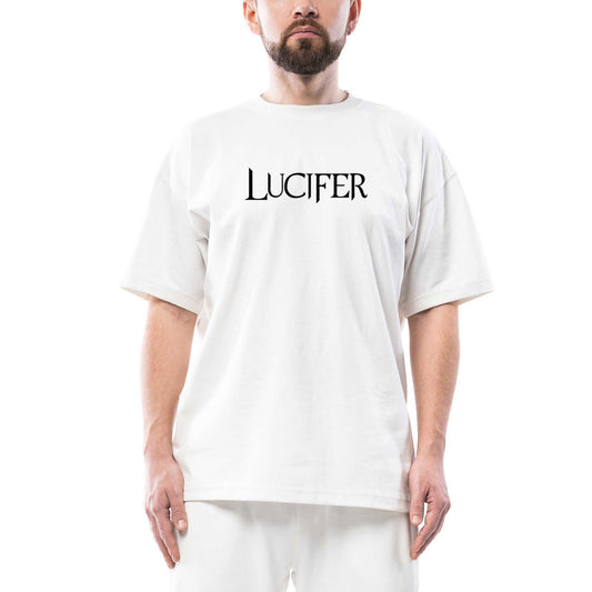 Lucifer Text Oversize Beyaz Tişört