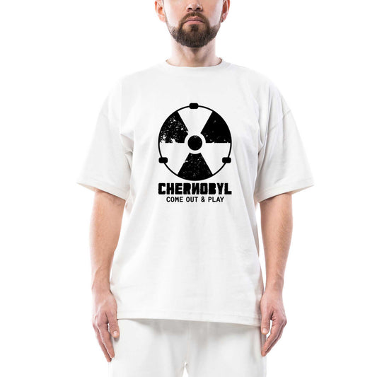 Chernobyl Never Again Oversize Beyaz Tişört