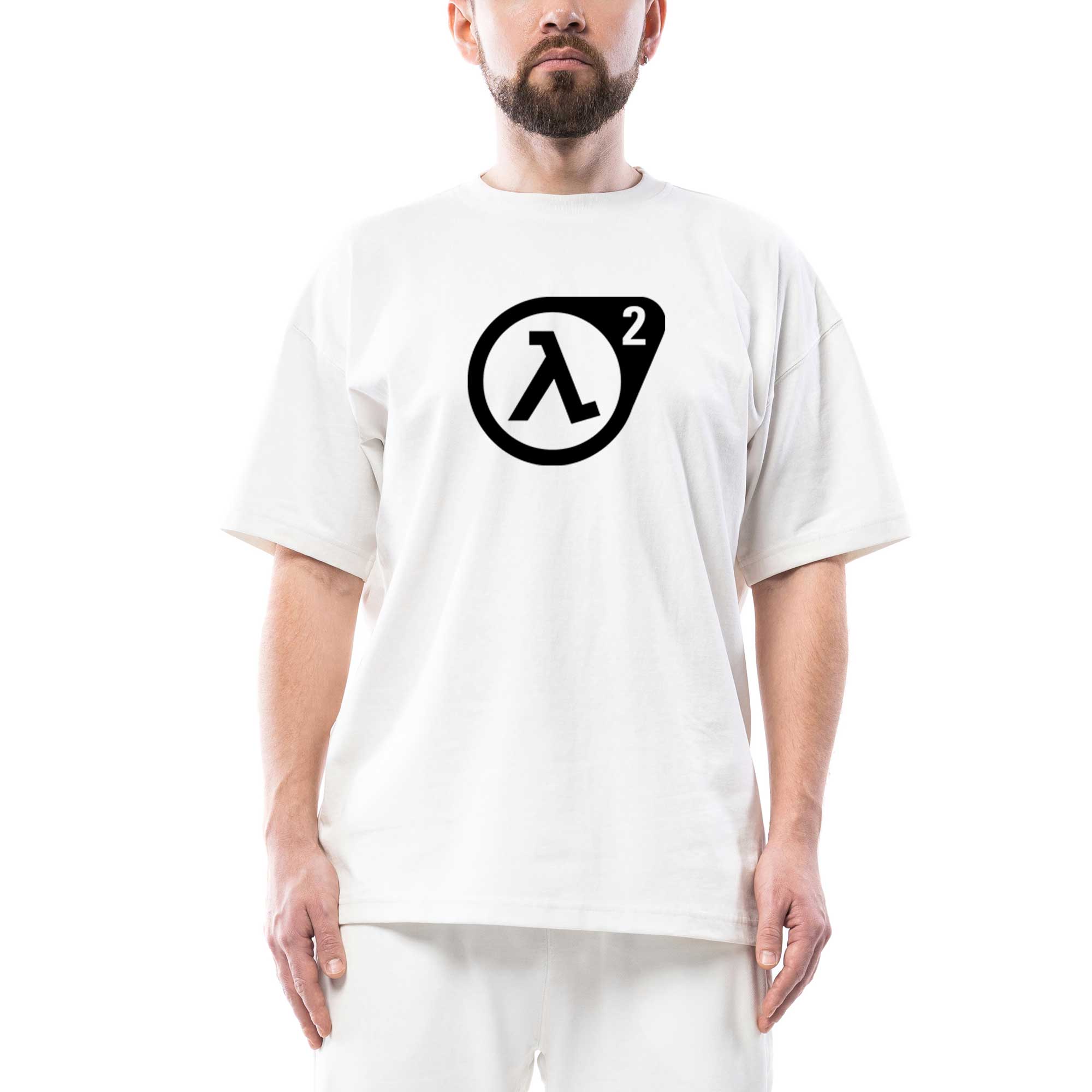 Half Life Logo Splash Oversize Beyaz Tişört | Zepplin Giyim