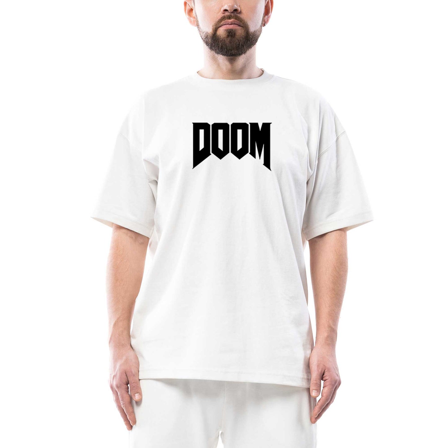 Doom Logo Oversize Beyaz Tişört