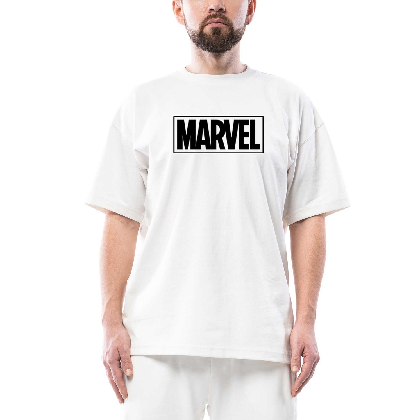 Marvel Logo Oversize Beyaz Tişört