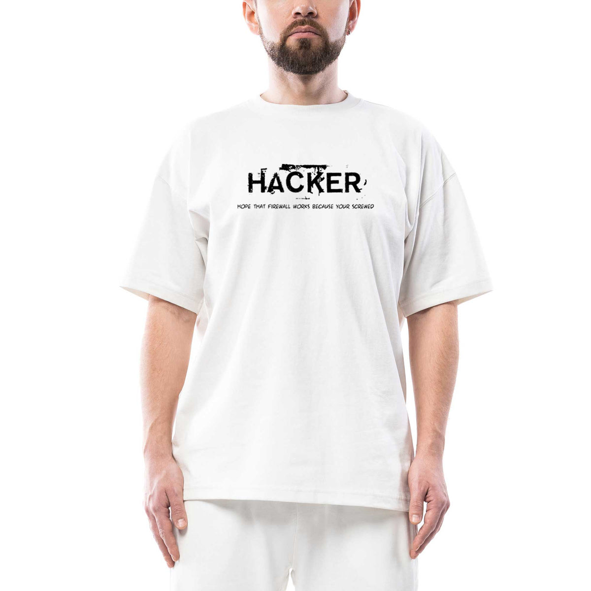 Hacker Friwall beyaz oversize tişört