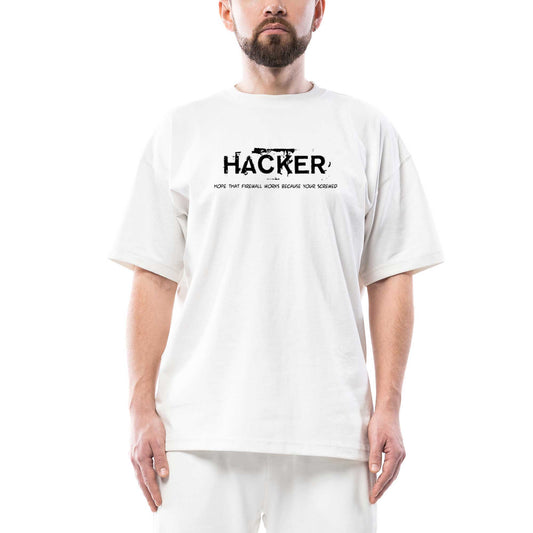Hacker Friwall beyaz oversize tişört