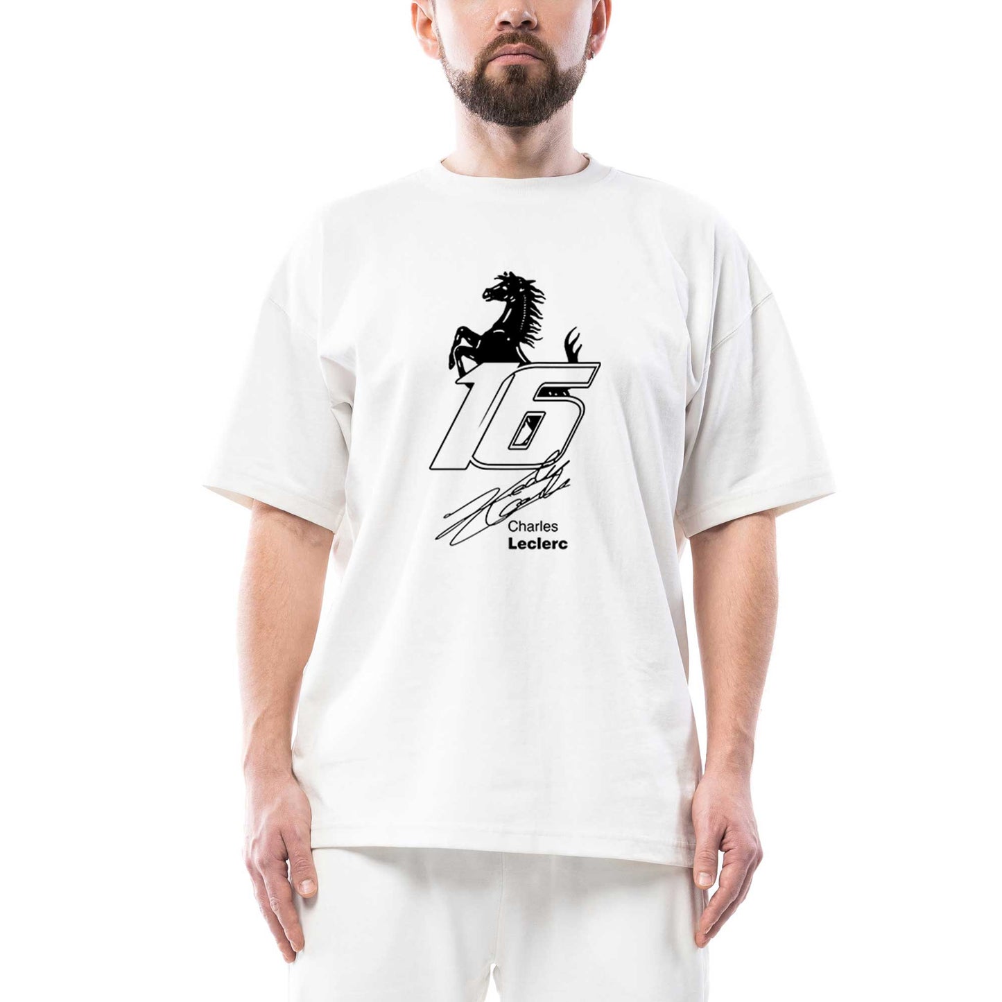 F1 Charles Leclerc Ferrari Oversize Beyaz Tişört