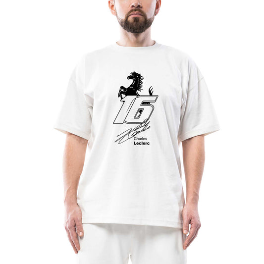 F1 Charles Leclerc Ferrari Oversize Beyaz Tişört