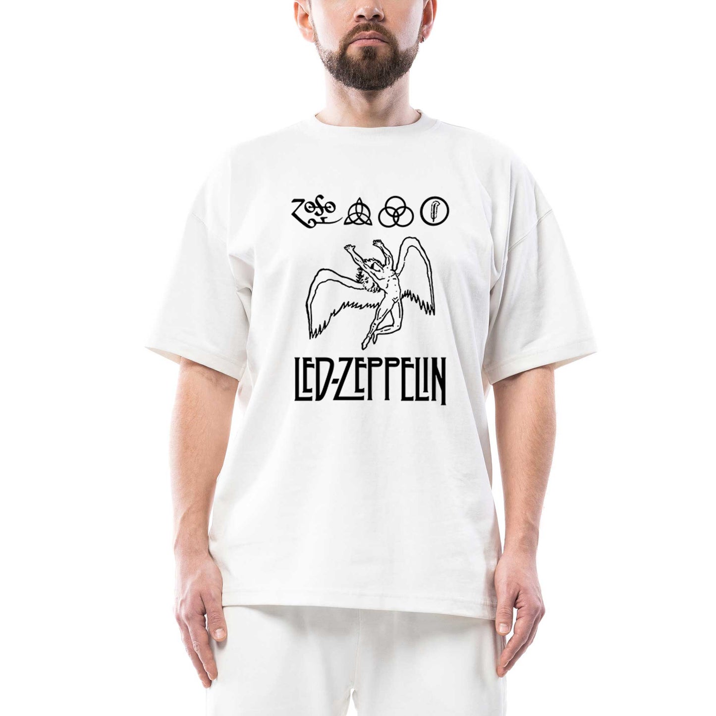 Led Zeppelin Zoso Oversize Beyaz Tişört