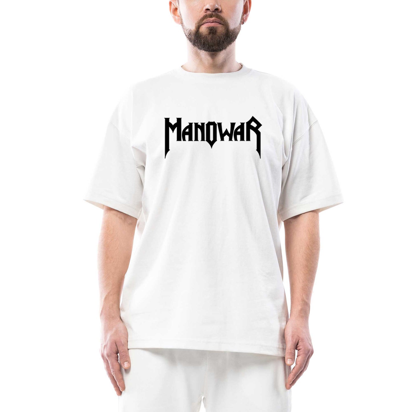 Manowar Logo Classic Oversize Beyaz Tişört
