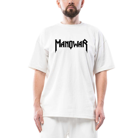 Manowar Logo Classic Oversize Beyaz Tişört