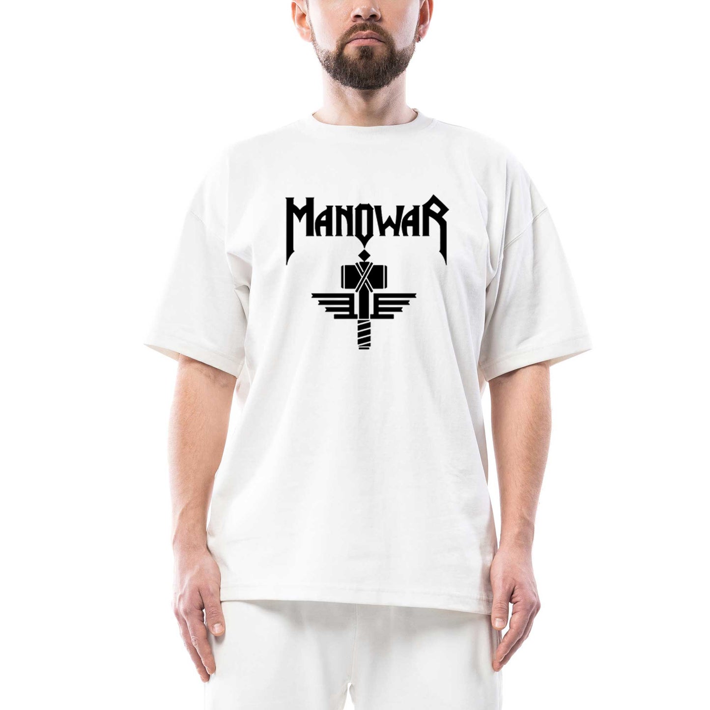 Manowar Sign of The Hammer Oversize Beyaz Tişört