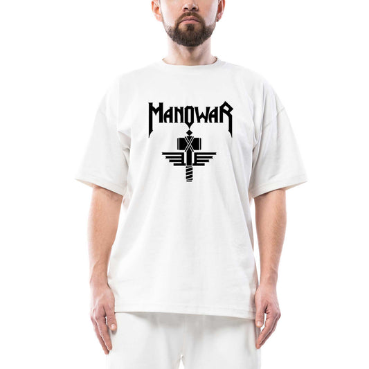 Manowar Sign of The Hammer Oversize Beyaz Tişört