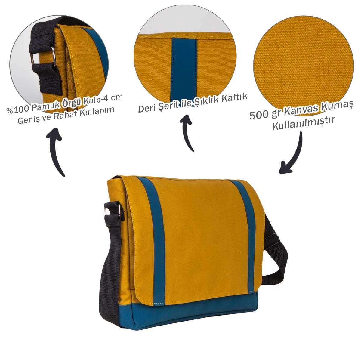 Volkswagen New Logo Text Sarı Renk Postacı Çantası