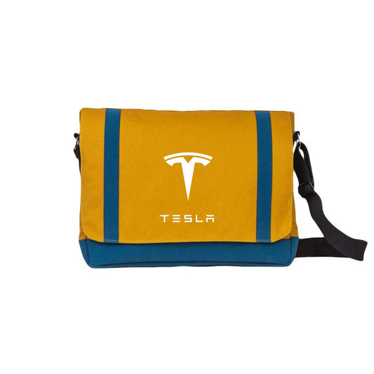 Tesla Logo Text Sarı Renk Postacı Çantası