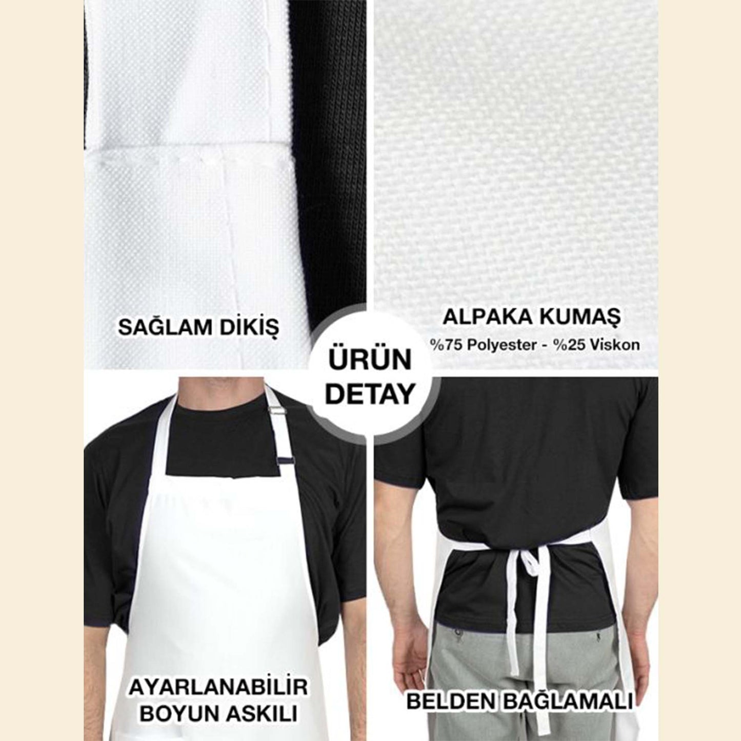 Mutfak Önlüğü Ayarlanabilir Beyaz Renk