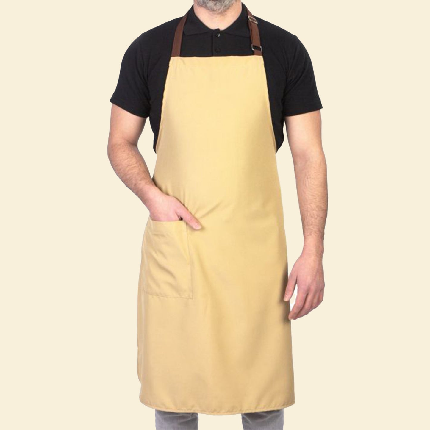 Mutfak Önlüğü Ayarlanabilir Krem Renk Kahverengi Boyun Askısı