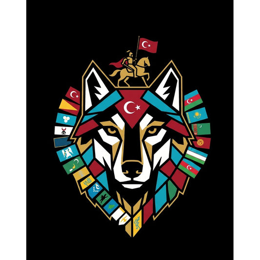 Totem Tarzı Renkli Bozkurt Amblemi Baskılı Büyük Sırt Patch Yama