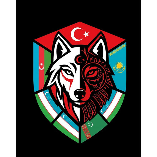 Kardeş Ülke Bayraklı Kalkan Bozkurt Baskılı Büyük Sırt Patch Yama