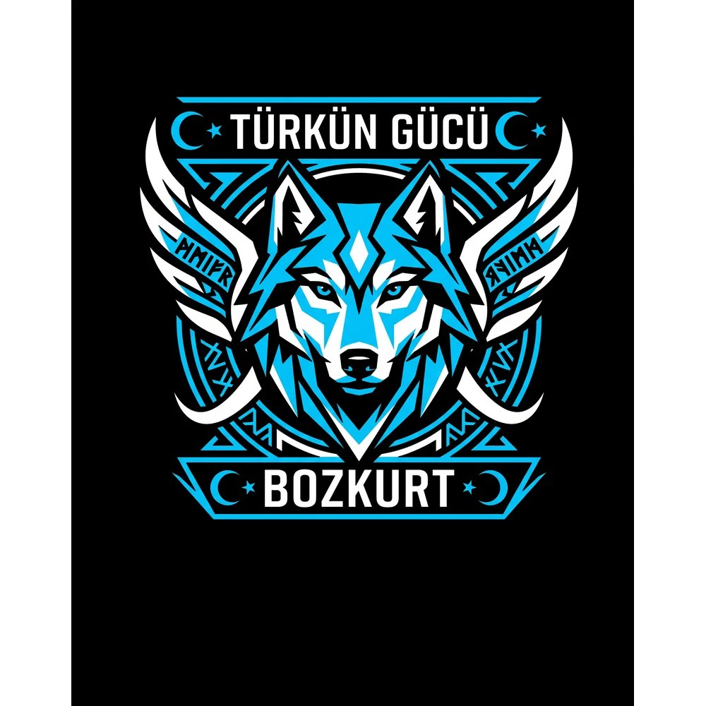 Kanatlı Mavi Bozkurt Turan Yazılı Baskılı Büyük Sırt Patch Yama