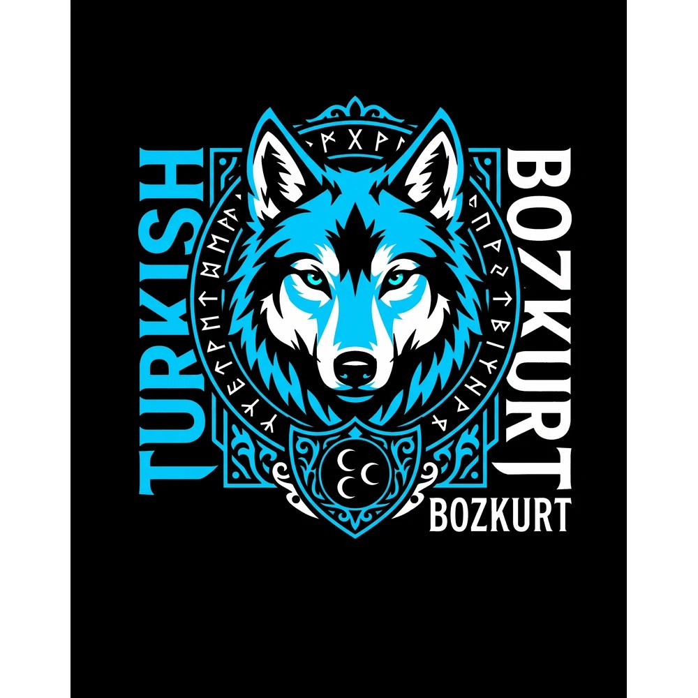 Dikey Turkish Bozkurt Tipografili Mavi Baskılı Büyük Sırt Patch Yama