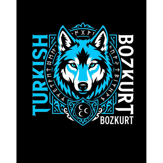 Dikey Turkish Bozkurt Tipografili Mavi Baskılı Büyük Sırt Patch Yama