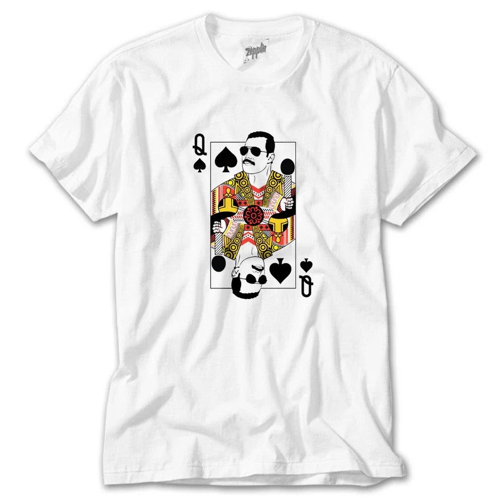 Queen - Freddie Mercury Queen Playing Card Illustration Limited Edit Beyaz Tişört
