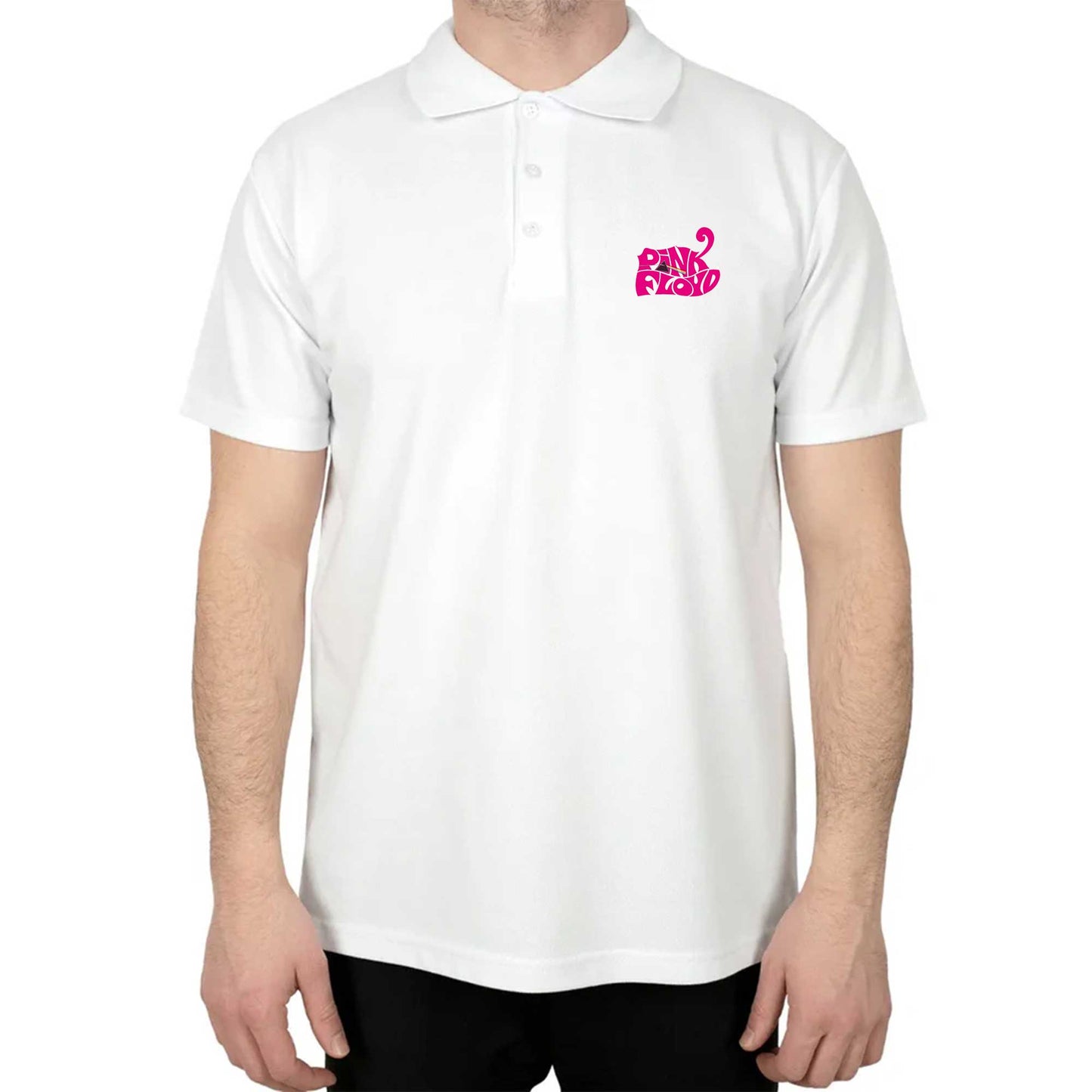 Pink Floyd Black Text Polo Yaka Renkli Tişört