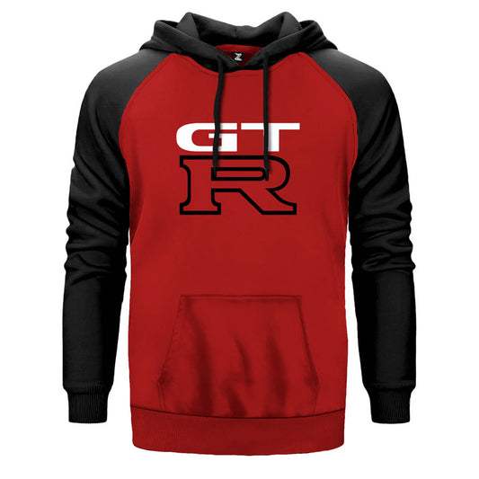 Nissan GTR Logo çift renk reglan kol kapşonlu sweatshirt - kırmızı