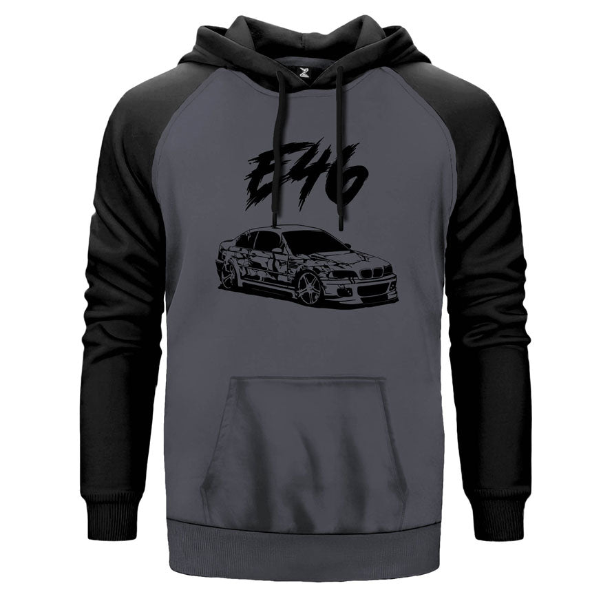 BMW E46 M3 Skecth çift renk reglan kol kapşonlu sweatshirt - gri