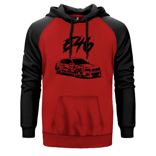 BMW E46 M3 Skecth çift renk reglan kol kapşonlu sweatshirt - kırmızı
