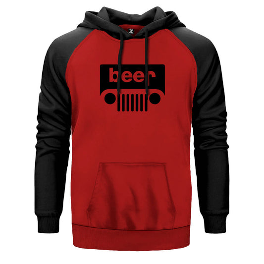 Beer çift renk reglan kol kapşonlu sweatshirt - kırmızı