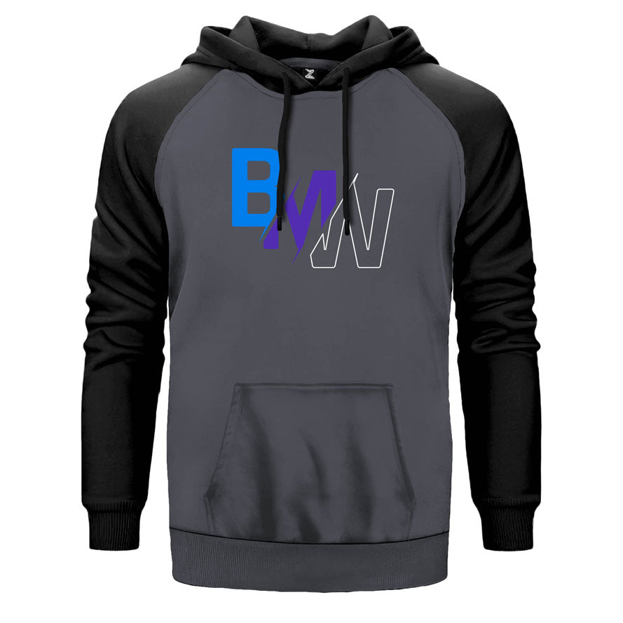 BMW Colourful Logo çift renk reglan kol kapşonlu sweatshirt - gri