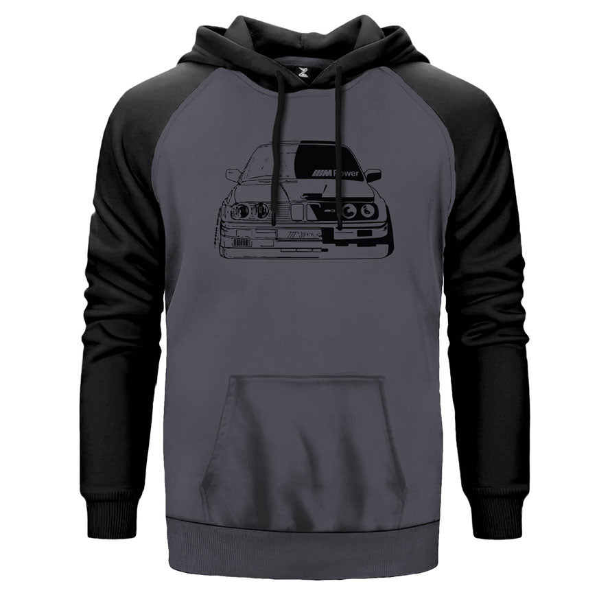 BMW M3 Power çift renk reglan kol kapşonlu sweatshirt - gri