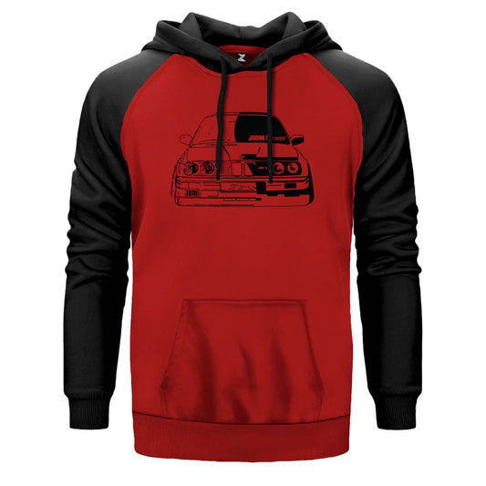 BMW M3 Power çift renk reglan kol kapşonlu sweatshirt - kırmızı