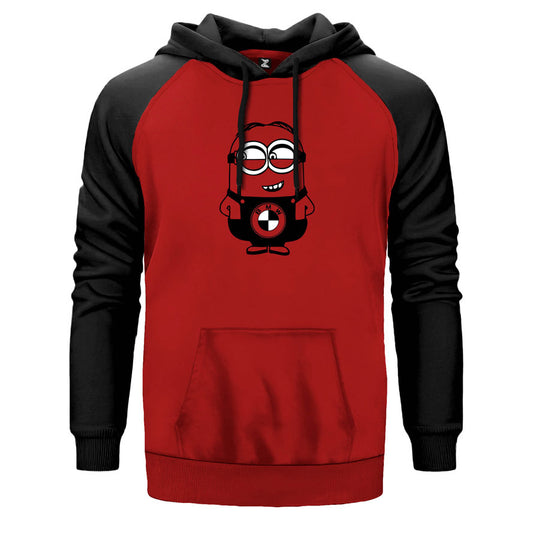 Minion Bmw çift renk reglan kol kapşonlu sweatshirt - kırmızı