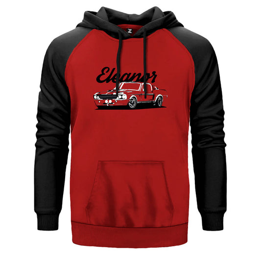 Mustang Elenor çift renk reglan kol kapşonlu sweatshirt - kırmızı