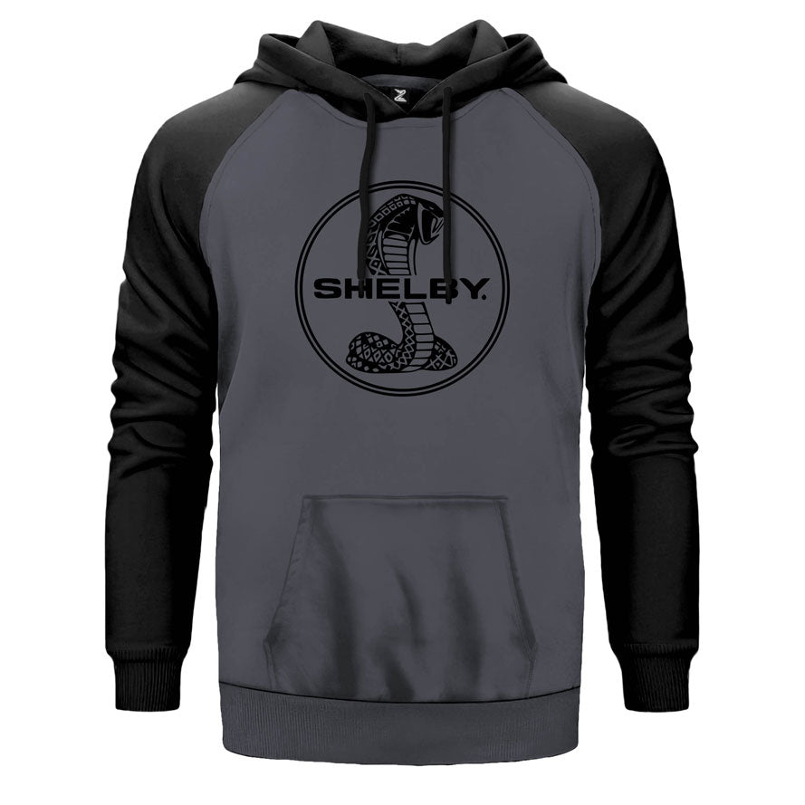 Mustang Shelby çift renk reglan kol kapşonlu sweatshirt - gri