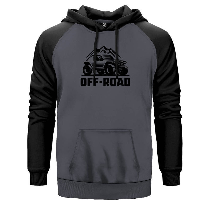 Off Road çift renk reglan kol kapşonlu sweatshirt - gri