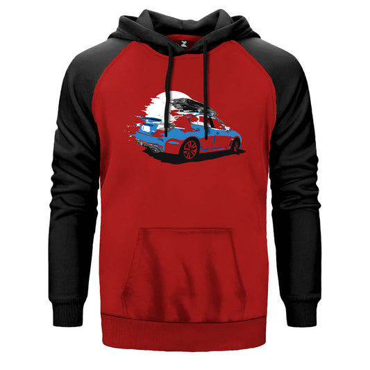 Subaru çift renk reglan kol kapşonlu sweatshirt - kırmızı