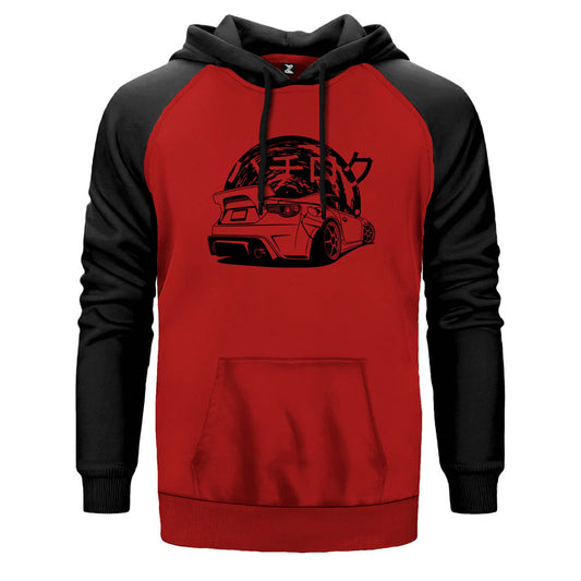 Subaru BRZ Drift çift renk reglan kol kapşonlu sweatshirt - kırmızı